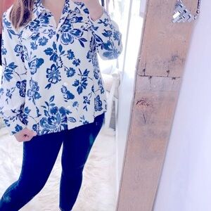 Alfred Dunner floral button down top size 16 linen blend
